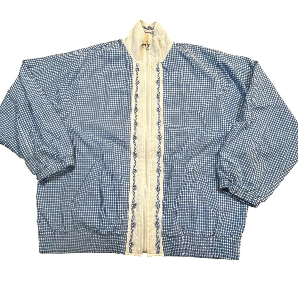 Koret Francisca Vintage Gingham Zip Up Jacket Blue White Large 160P135